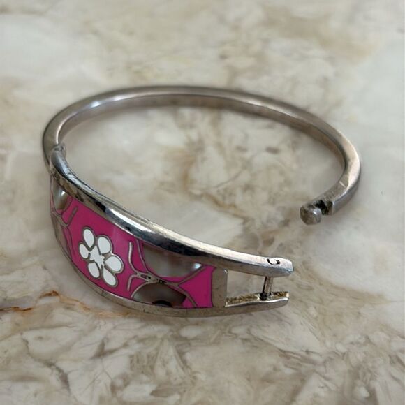 Vintage Taxco Mexico Silver Tone Abalone Shell Butterfly Bangle Child's Bracelet - Picture 7 of 8